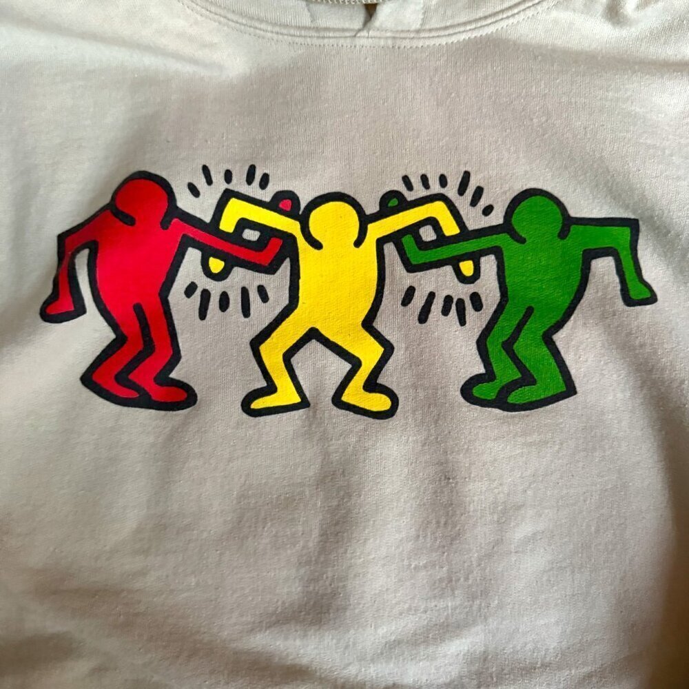 KEITH HARING Wearable Art Arms United Cream Ivory Hoodie S - Picture 2 of 5